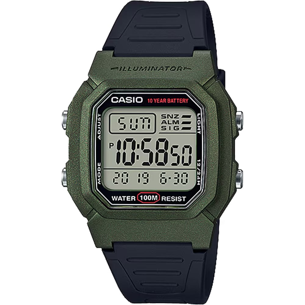 Casio Men Water-Resistant Digital Watch with Black and Green Band  - W-800HM-3AV
