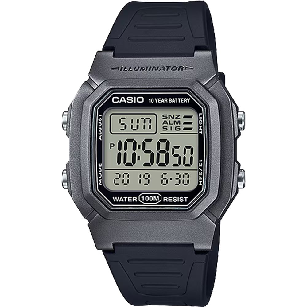 Casio Men Black Water-Resistant Digital Watch with Silver Accents - W-800HM-7AV
