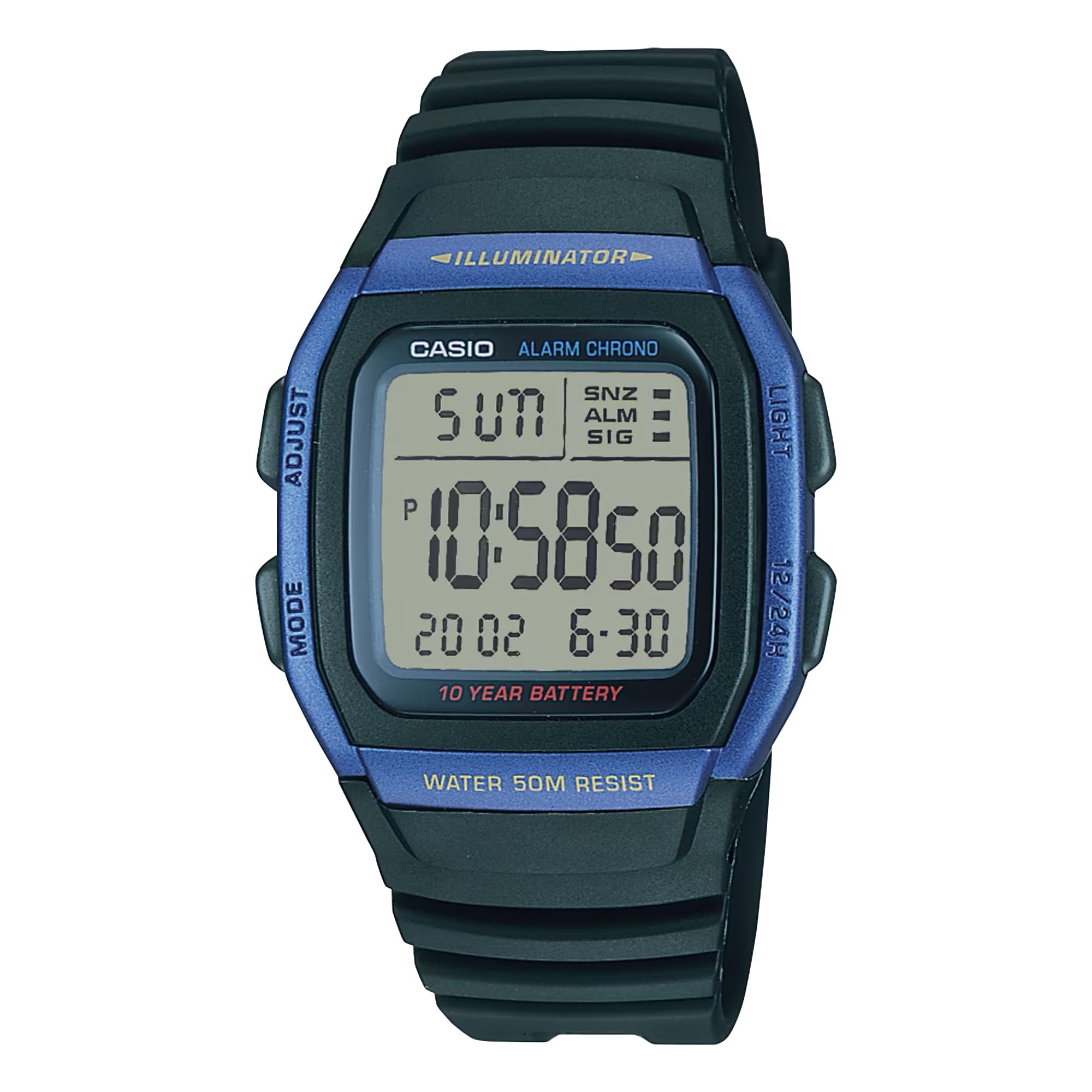 Casio Men Black Digital Watch with Blue Accent - W-96H-2AV