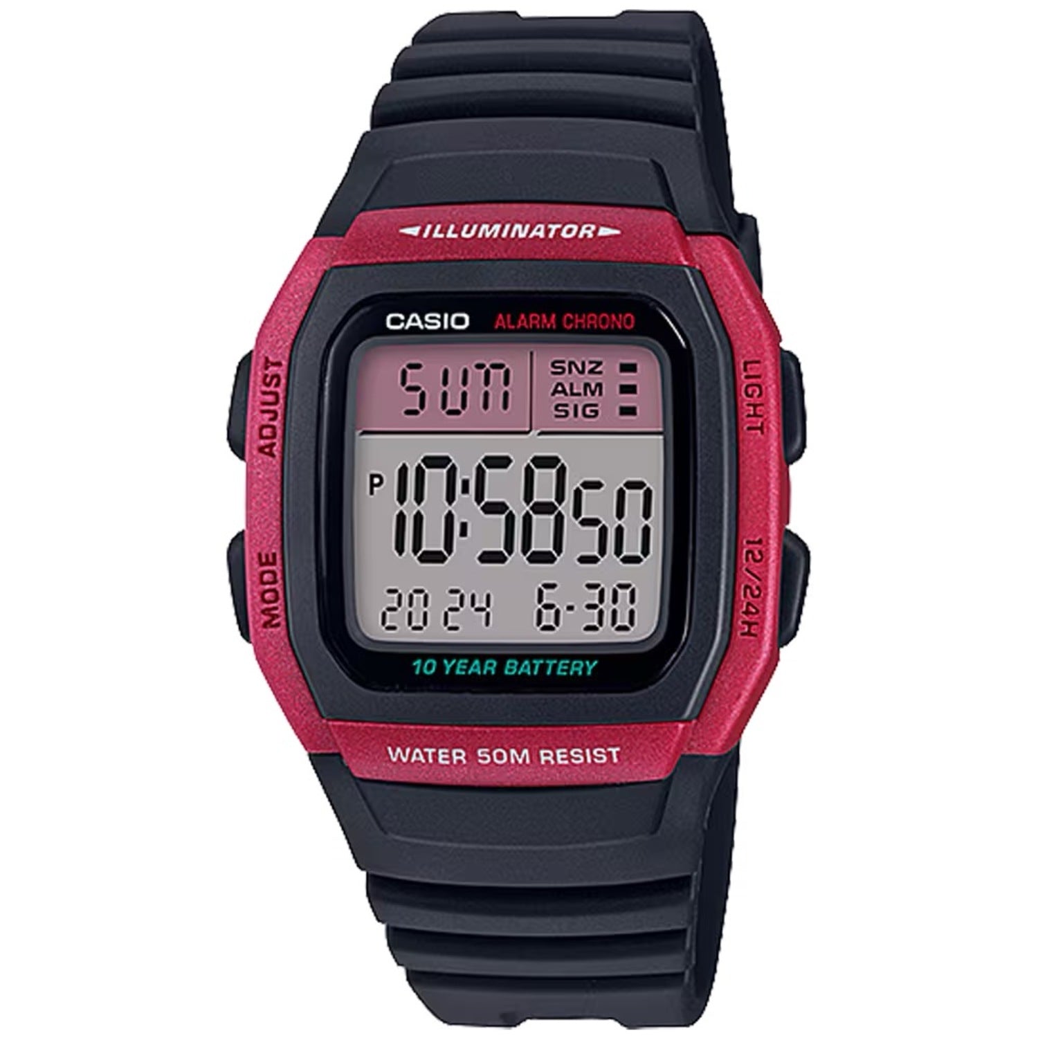 Casio Men Black and Red Digital Sport Watch - W-96H-4AV