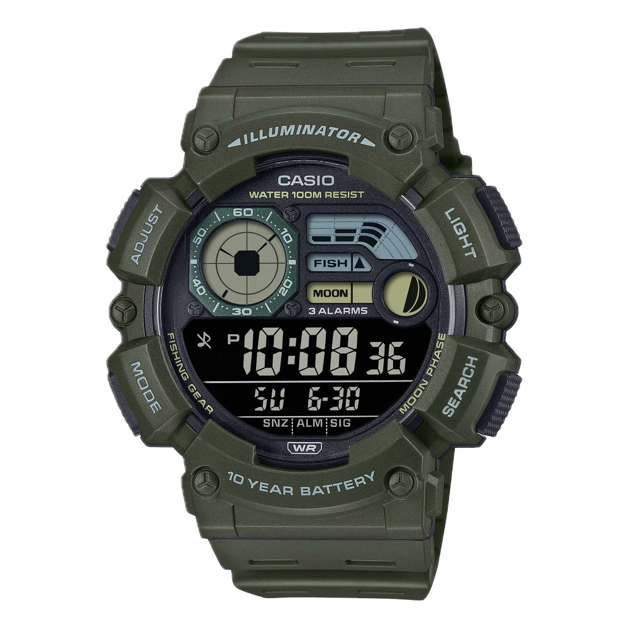 Casio Men Digital Watch with Green Band - WS-1500H-3BVCF