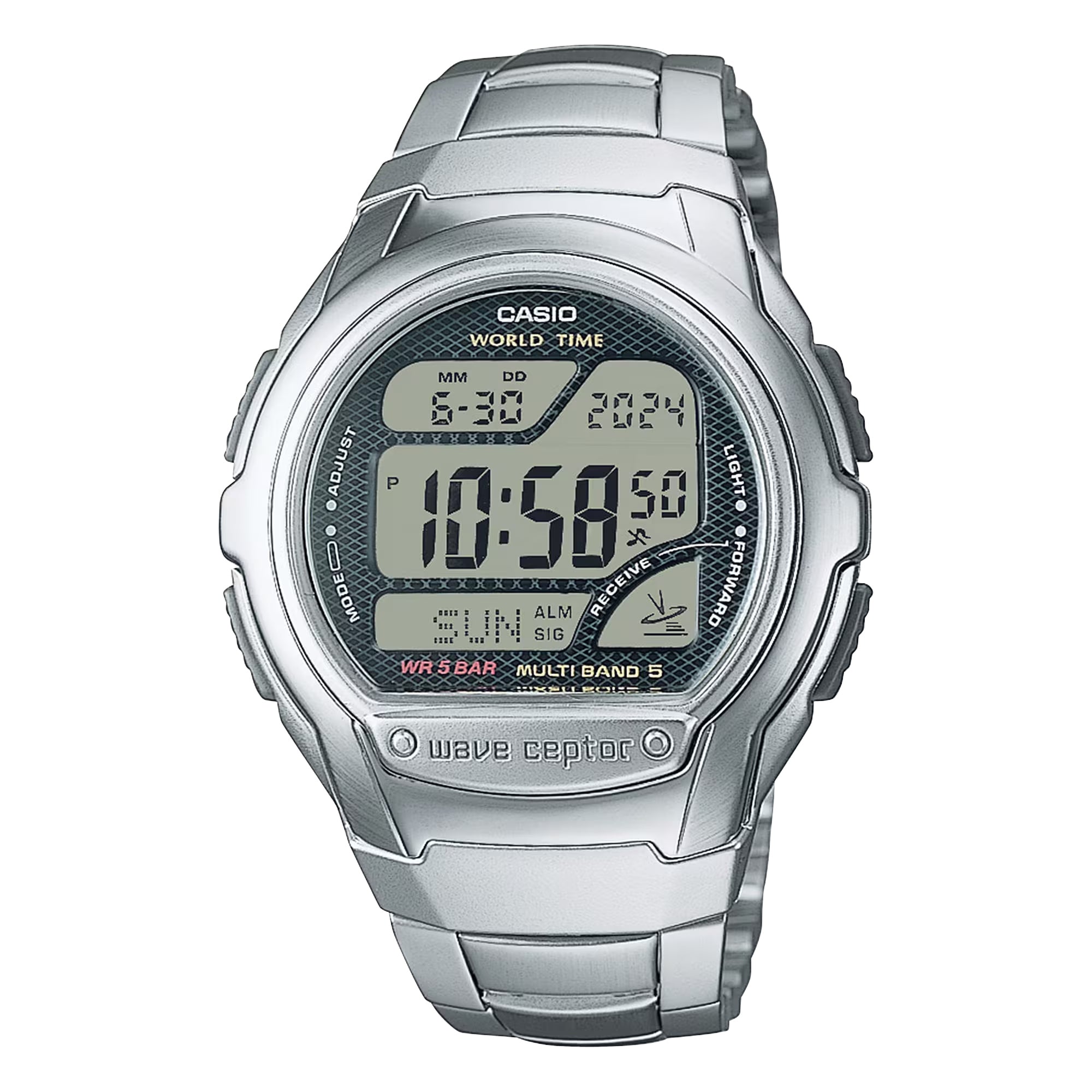 Casio Men Wave Ceptor Atomic Digital Watch with Stainless Steel Band - WV-58DA-1AV